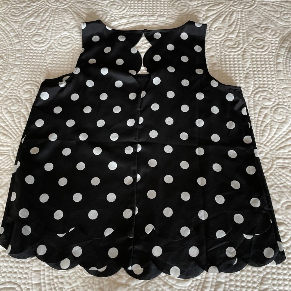 MAISON JULES SCALLOPED TANK TOP POLKA DOTS BLACK M - Picture 4 of 7